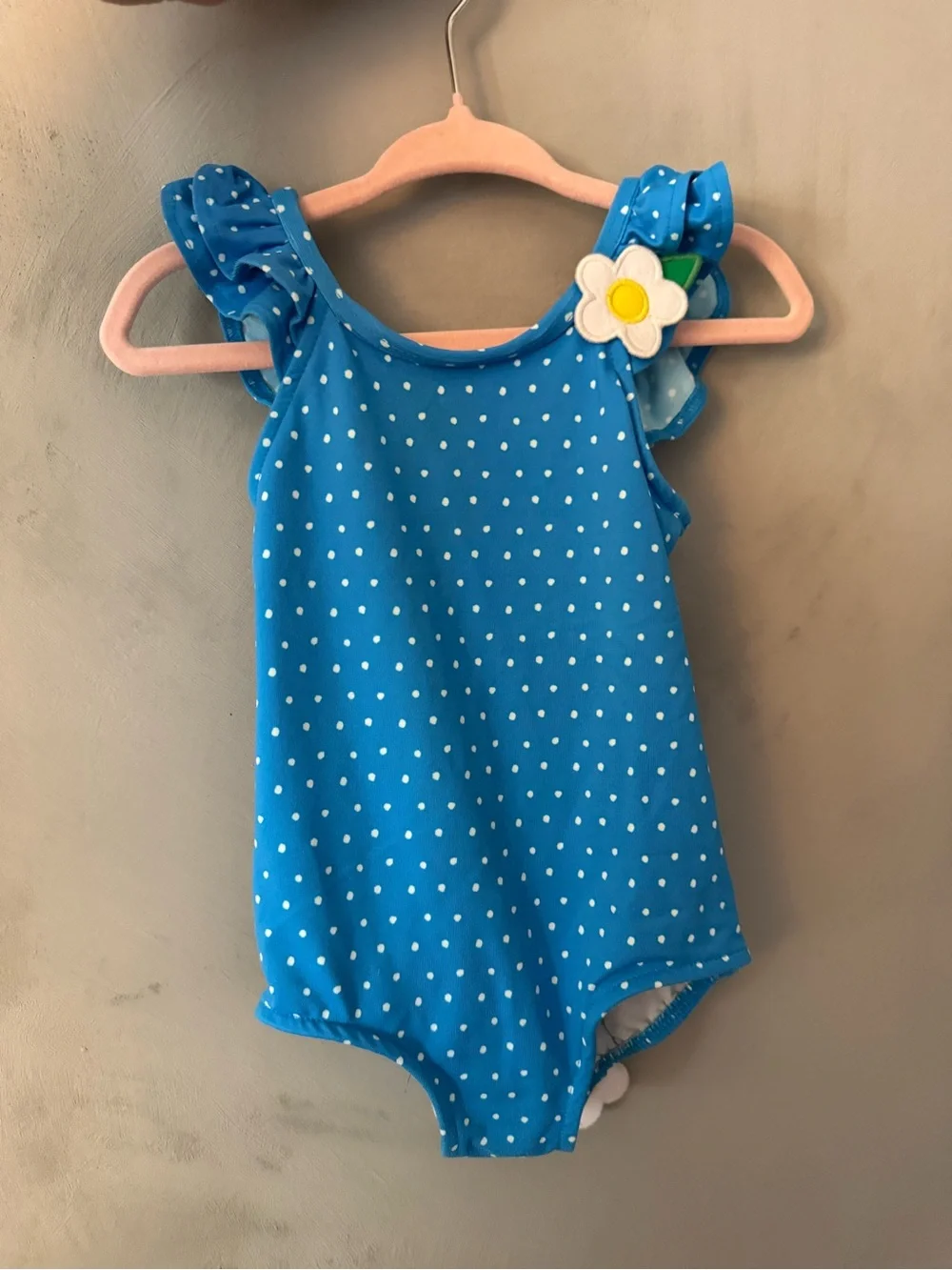 Florence Eiseman Blue Polka Dot Girls' One-Piece with Flower Accent